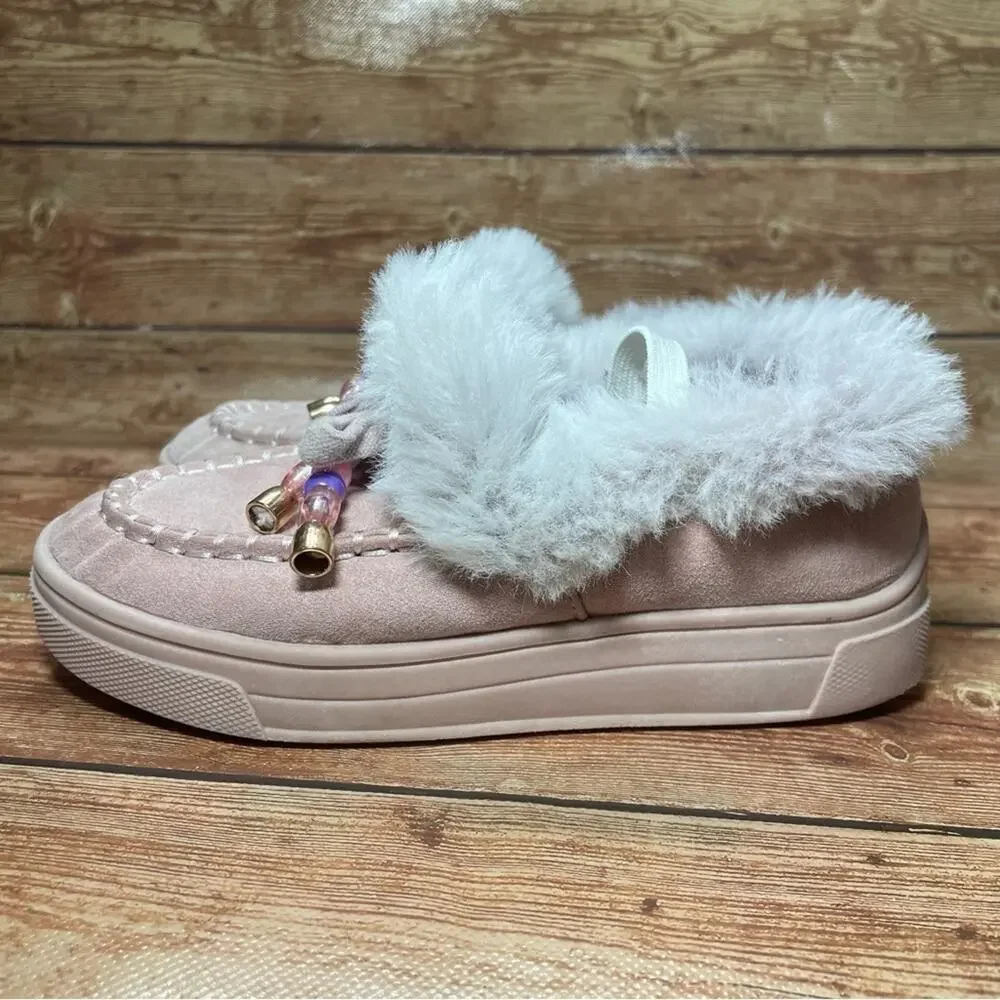 Steve Madden Jhugz Faux Fur Trim Slip-On Slippers Girl's Size 13 Pink Blush